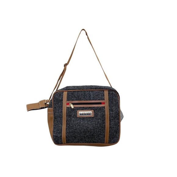 VTG Oscar De La Renta Studio Black w Tan Flight Travel Adjustable Strap Bag NEW